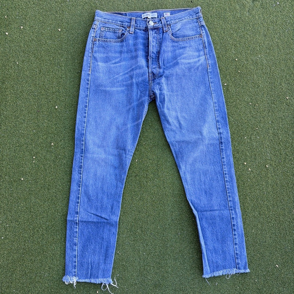 RE/DONE Jeans Women 30 Blue Denim Button Fly High Rise Straight Leg Raw Hem